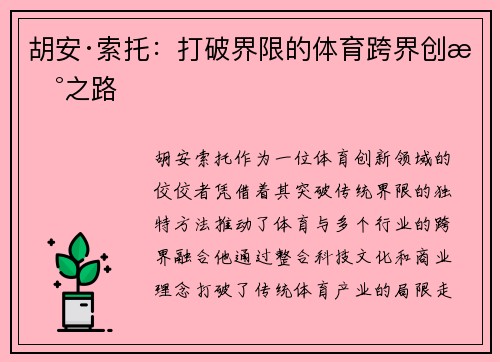 胡安·索托：打破界限的体育跨界创新之路